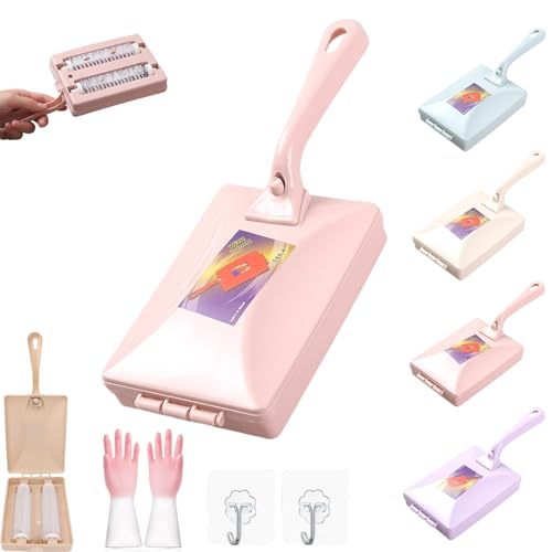 Handheld Double Roller Carpet Brush, Multi-Functional Handheld Double Roller Sofa Sweepers with Crumb Collector, Manual Sweeper for Bed Desktop Carpet Pet Hair (Pink) - color: Pink