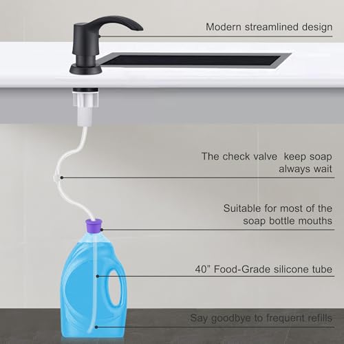 GAGALIFE Kitchen Sink Soap Dispenser - Sink Soap Dispenser Pump with 40" Silicone Soap Dispenser Extension Soap Tube (Matte Black), Say Goodbye to Frequent Refills G080-1B - color: Matte Black, size: with Hose