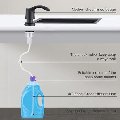 GAGALIFE Kitchen Sink Soap Dispenser - Sink Soap Dispenser Pump with 40" Silicone Soap Dispenser Extension Soap Tube (Matte Black), Say Goodbye to Frequent Refills G080-1B - color: Matte Black, size: with Hose