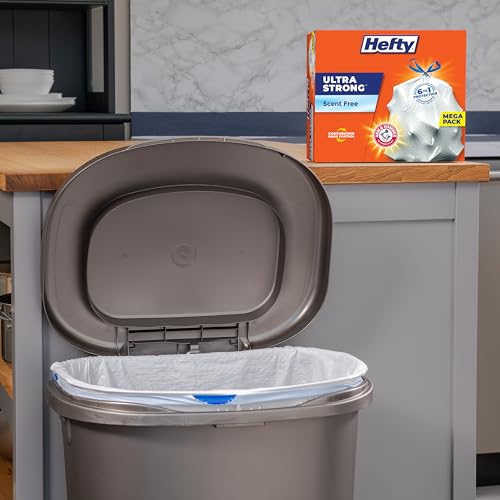 Hefty Ultra Strong 13 Gallon Trash Bags, Tall Kitchen Trash Bags 13 Gallon Size, Drawstring Closure, Continuous Odor Control, White, Unscented, 110-Bags (Pack of 3) - size: 110 Count (Pack of 3)