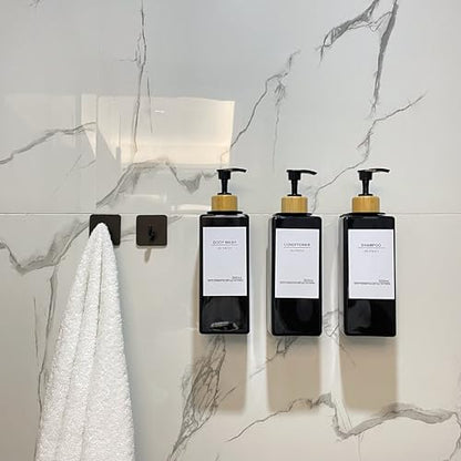 Shampoo Dispenser for Shower Wall, Shampoo and Conditioner Dispenser with 16 Waterproof Labels, No Drill Shower Soap Dispenser Bathroom, Shower Soap Dispenser Wall Mounted, 17oz, Bamboo(Black) - color: Black Bottle + Bamboo Pump