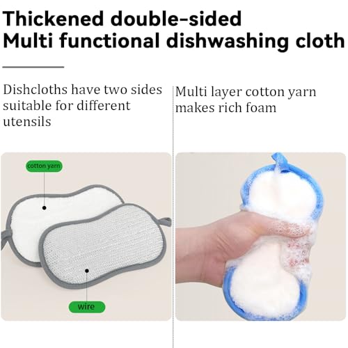 Cleaning Sponges, Multipurpose Heavy Duty Scrub Sponges, Double-Sided Sponge with Silver Stainless Steel and Multi-Layer Fiber, Kitchen Sponges for Cleaning Around The Home, Bathroom & More (5)