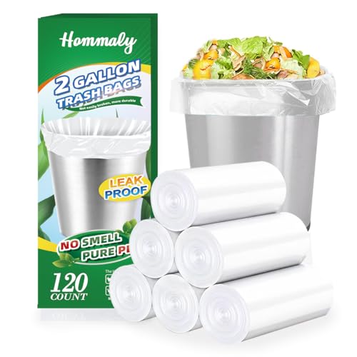 Hommaly 2 Gallon (1.8-2 Gal)120 pcs Small Clear Trash Bags, Strong 1.8 Gallon Garbage Bags, Bathroom Trash Can Bin Liners Unscented, Mini Plastic Bags for Office, Waste Basket Liner,Fit 6,7,8 Liters - style: 2Gal Clear-120