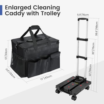 Housolution Extra Large Rolling Cleaning Caddy Bag with Detachable Trolley, Upgraded 360° Free Rotating with 5 Wheels and Dust-Proof Lid, Professional Cleaning Supplies Bag for Housekeepers, Black - color: Black, size: Large