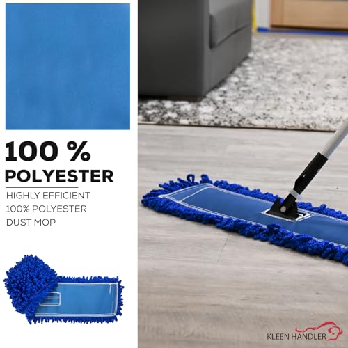 Kleen Handler 24 inch Microfiber Dust Mop | Medium Washable Commercial Mop Head Replacement, Pack of 12 - color: Blue - 24 Inch, size: 12 Pack