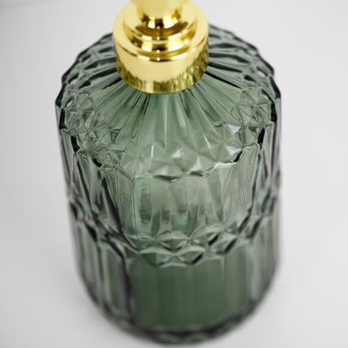 18oz Green Glass Soap Dispenser, Refillable Kitchen, Bathroom Thick Glass Soap Dispenser with Golden Rustproof Pump for Dishwashing Liquid, Hand Soap, Lotion, Body Wash (Green-Golden Pump) - color: Green-golden Pump