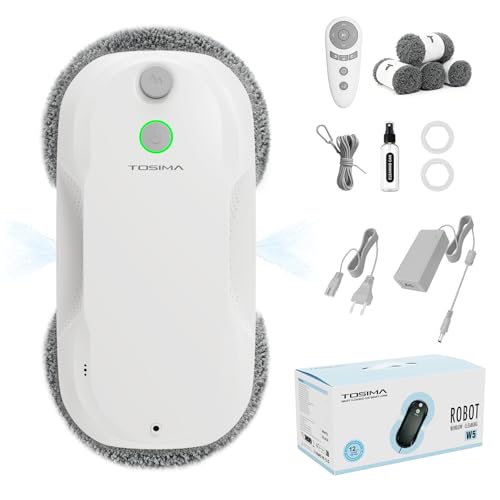 Tosima W5 Window Cleaning Robot, 6400Pa Max Adaptive Suction, Auto-Spray Smart Window Cleaner with Triple Safety System, Intelligent Navigation, Remote Control, for All Smooth Surfaces, White - color: White