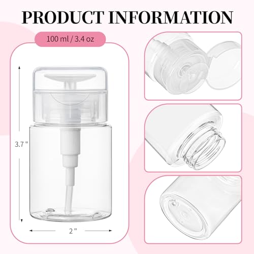 TUZAZO 3 Pack Push Down Pump Bottle Dispenser for Travel Makeup Remover, Facial Toner, Micellar Water, Alcohol, Nail Polish Remover Empty Push Top Bottles Containers 3.4oz/100ML - size: 3.4oz/100ml