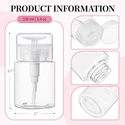 TUZAZO 3 Pack Push Down Pump Bottle Dispenser for Travel Makeup Remover, Facial Toner, Micellar Water, Alcohol, Nail Polish Remover Empty Push Top Bottles Containers 3.4oz/100ML - size: 3.4oz/100ml