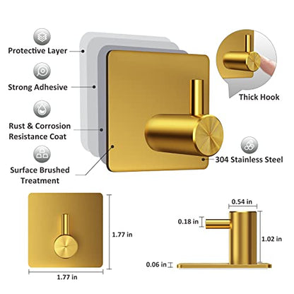 VIS'V Adhesive Towel Hooks, Waterproof Shower Wall Stick on Hooks, Gold, 4 Pcs - color: Gold