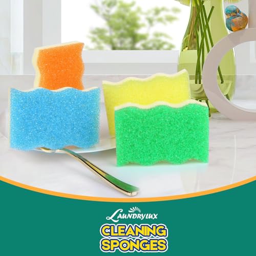 LAUNDRYLUX Scrub Sponge, 4 Pack Dual-Sided Temperature-Responsive Scrubber - Non-Scratch - Multipurpose Dish Sponges for Kitchens, Bathrooms, and Outdoor Use - Wave-Shaped - style: Wave-Shaped