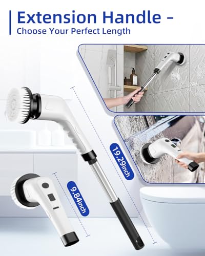 Electric Spin Scrubber, Cordless Power Scrubber for Bathroom Cleaning, 6 Replaceable Brush Heads, 360 RPM, Long Battery for Tub, Tile, Grout & Floor