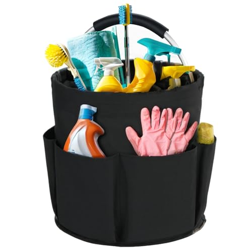 Cleaning Caddy with Handle, Cleaning Products Organiser, 17L Foldable Storage Basket, Cleaning Caddy Organiser, Portable Multi Cleaning Bucket Bag for Home, Garden (Black) - color: Black