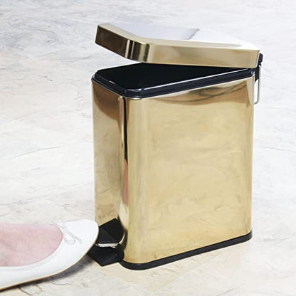 mDesign Small Modern 1.3 Gallon Rectangle Metal Lidded Step Trash Can, Compact Garbage Bin with Removable Liner Bucket and Handle for Bathroom, Kitchen, Craft Room, Office, Garage - Soft Brass - color: Soft Brass, size: 1.3 Gallon
