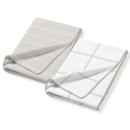 HALL & PERRY Kitchen Tea Towel, Ultra Soft, Quick Dry Microfiber Dish Cloths - 18"x30" Premium Quality Waffle Towel - Stripes and Plaid, Taupe (2, Maxwell) - color: Maxwell