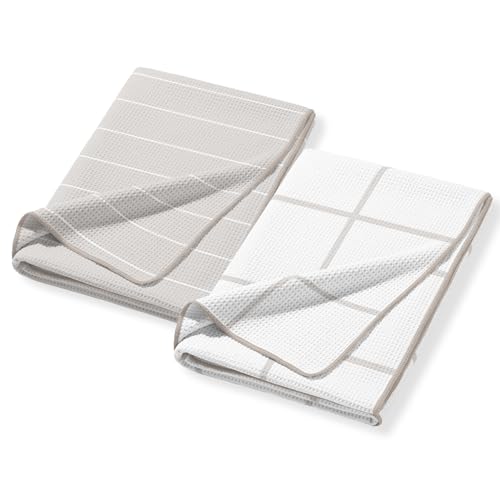 HALL & PERRY Kitchen Tea Towel, Ultra Soft, Quick Dry Microfiber Dish Cloths - 18"x30" Premium Quality Waffle Towel - Stripes and Plaid, Taupe (2, Maxwell) - color: Maxwell
