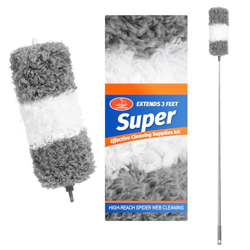 ZZ LAZYCOTTAGE Microfiber Feather Duster for High Reach, Lightweight Ceiling Fan Cleaner, 91.5" Telescopic Pole, Cobweb Duster with Extension Pole for Home & Car - color: Gray-white