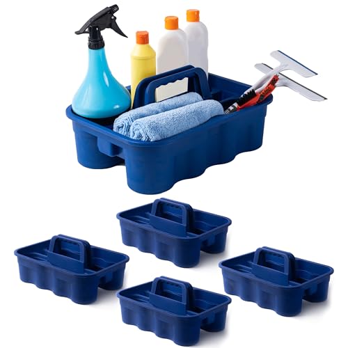 Matthew 5 Pack Large Plastic Tote Tool & Deluxe Supply Cleaning Caddy with Handle Portable Shower Basket Storage Caddy for Cleaning Products,Take-Out Drink,Bathrooms - Blue - color: Blue, size: Pack of 5