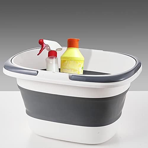 Goderewild 2 Pack Large Collapsible Mop Bucket 4.2 Gallon(16L) with Handle for House Cleaning, Space Saving Outdoor Multiuse Foldable Water Pail for Camping, Fishing, RV(2, Grey) - color: Grey×2