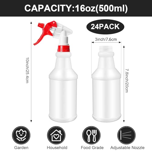 Rtteri 24 Pcs 16 Oz Plastic Spray Bottle for Cleaning Solutions Bulk Empty and Reusable Leak Proof Spraying Bottles for Cleaning, Water, Auto Details, Commercial, Bathroom(Red, White) - color: Red, White