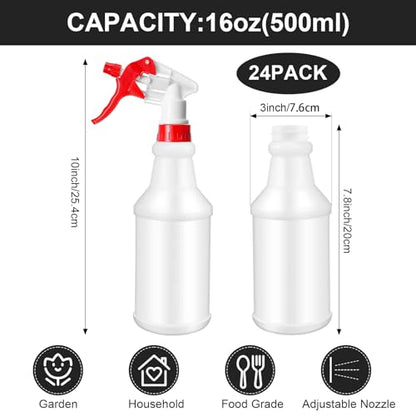Rtteri 24 Pcs 16 Oz Plastic Spray Bottle for Cleaning Solutions Bulk Empty and Reusable Leak Proof Spraying Bottles for Cleaning, Water, Auto Details, Commercial, Bathroom(Red, White) - color: Red, White