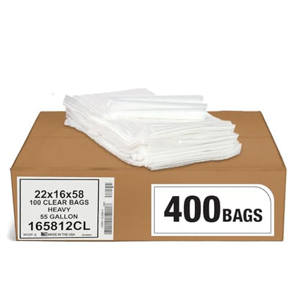 Aluf Plastics 55-60 Gallon Clear Trash Bags - (Huge 400 Pack) - 38" x 58" - 1.2 MIL - Heavy Duty Industrial Liners Clear Garbage Bags for Recycling, Contractors, Storage, Outdoor - style: 55-60 Gal, 1.2 Mil, 400 Count