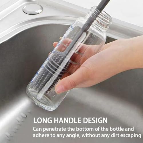 [Long-Handled Brush for Cleaning] Versatile Long-Handled Silicone Brush for Cups & Bottles - Reusable, Ideal for Kitchen, Bathroom, Car Cleaning, Bathroom Cleaning Tools（Grey） - color: Gray