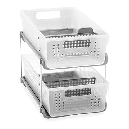 madesmart 2 Tier Bath Organizer,Undersink Storage with Sliding Drawers,for Cleaning Supplies, Pantry, Sponges,Bottles&Kitchen Essentials,Adjustable Dividers&Pull Out Sliding Baskets,Frost, (Pack of 2) - size: 2-Pack