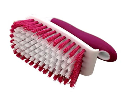 2-Pack Scrub Brushes with Rubber Grip – Heavy-Duty Bristles for Bathroom, Tile, Grout, Shower, Sink & Floor Cleaning – Dependable Industries - color: White-pink