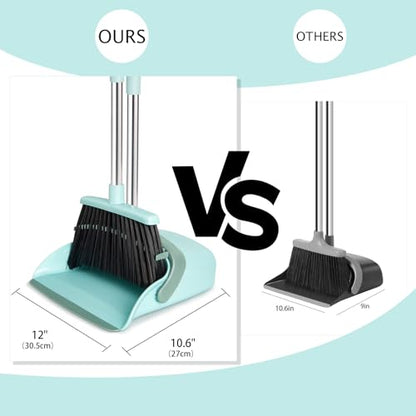 Broom and Dustpan Set, Dustpans with Broom Combo for Home, Heavy Dust Broom and Dustpan Combo, Long Handle Dust Pan and Broom Set for Kitchen, Office, Pet Hair,Green, Pack of 1 - color: Green