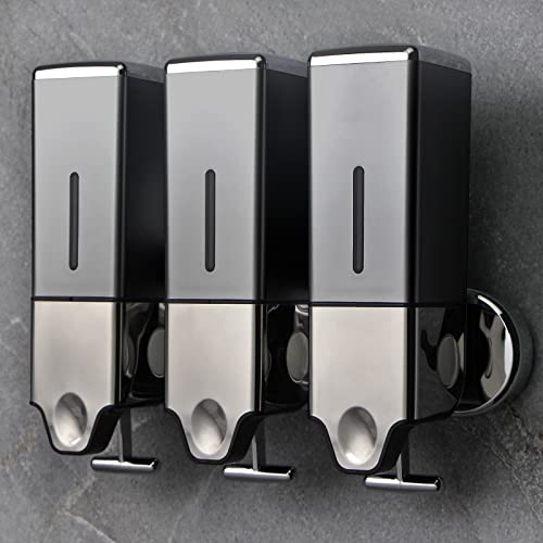 3 x 500ml per Cup Wall Mounted Manual Soap Dispenser for Home, Bath, Kitchen, Hotels, Restaurants. Shower and Lotion (Grey), Grey,transparent - color: Grey,transparent, size: 3 Chamber