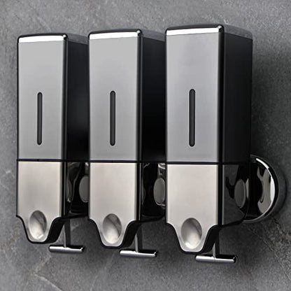 3 x 500ml per Cup Wall Mounted Manual Soap Dispenser for Home, Bath, Kitchen, Hotels, Restaurants. Shower and Lotion (Grey), Grey,transparent - color: Grey,transparent, size: 3 Chamber