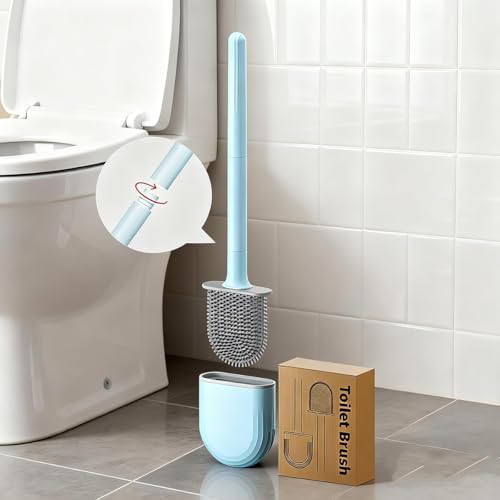 Silicone Toilet Brush Set, Rv Toilet Cleaner Brush, Wall Mounted Holder, Anti-Drip Design, Flexible Bristles for Easy Cleaning, Suitable for Various Usage scenarios (Blue) - color: Blue