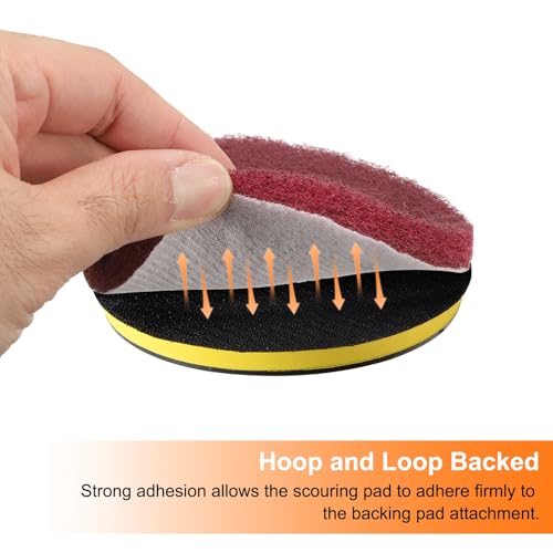 HARFINGTON 20pcs Scrubber Scouring Pads 400 Grits 2 Inch Drill Power Brush Hoop and Loop Surface Conditioning Disc Drill Scuffing Disc Scrub Pads for Home Kitchen Cleaning, Red - color: Red, size: 400#