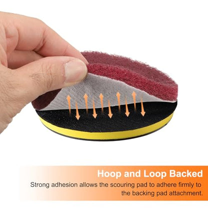 HARFINGTON 20pcs Scrubber Scouring Pads 400 Grits 2 Inch Drill Power Brush Hoop and Loop Surface Conditioning Disc Drill Scuffing Disc Scrub Pads for Home Kitchen Cleaning, Red - color: Red, size: 400#
