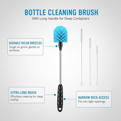 Long Handle Bottle Cleaning Brush for Narrow Neck Containers, Durable Nylon Bristles, Blue - size: 14.57 x 5.51 x 2.76 in