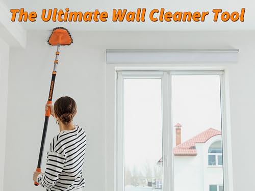 20 Foot High Reach Duster Kit with 4-12 ft Extension Pole // High Ceiling Dusting and Window Cleaning Kit with Telescopic Pole // Baseboard and Wall Washer Mop, Squeegee, Fan Blade & Cobweb Dusters - size: 12 feet