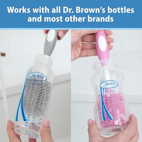 Dr. Brown's Soft Touch No Scratch Baby Bottle Cleaning Brush, Nipple Cleaner & Suction Cup Base for Easy Storage, BPA Free, Pink (Pack of 4)