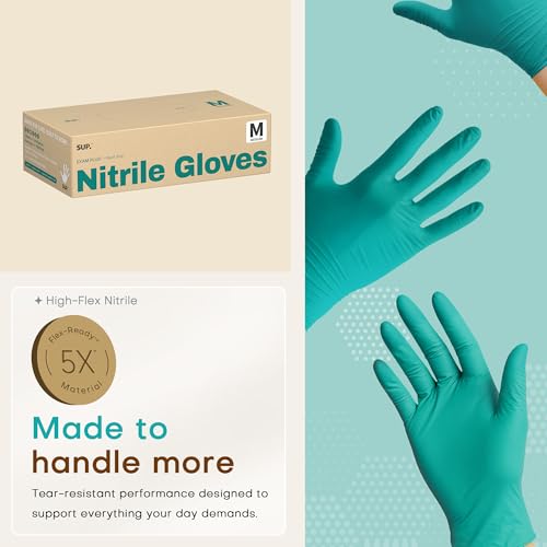 SUP Powder-Free Nitrile Exam Gloves, 100 Count Food Safe Latex-Free Disposable Gloves for Medical Lab Cooking Cleaning, Teal - color: Medium (Reef Teal)