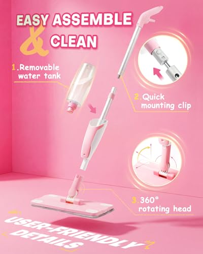 Pink Mini Spray Mop for Toddler-Girls Montessori Cleaning Toy that Real Spray Water,Pretend Playhouse Essentials for Girls Ages 3-8,Toddler Educational Housekeeping Set - size: Pink, style: Spray Mop