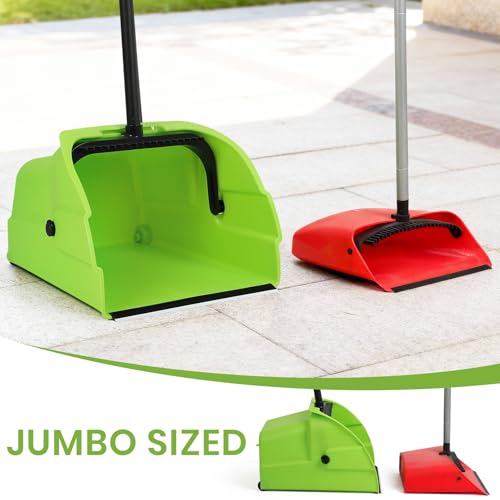 (3PK) Commercial Jumbo Heavy Duty Stand Up Debris Pan, Large Lobby Dustpan with Long Handle, Scooper for Outdoor Leaves Cleaning, Courtyards/Garage/Sidewalks-Professional Grade