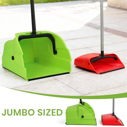 (3PK) Commercial Jumbo Heavy Duty Stand Up Debris Pan, Large Lobby Dustpan with Long Handle, Scooper for Outdoor Leaves Cleaning, Courtyards/Garage/Sidewalks-Professional Grade