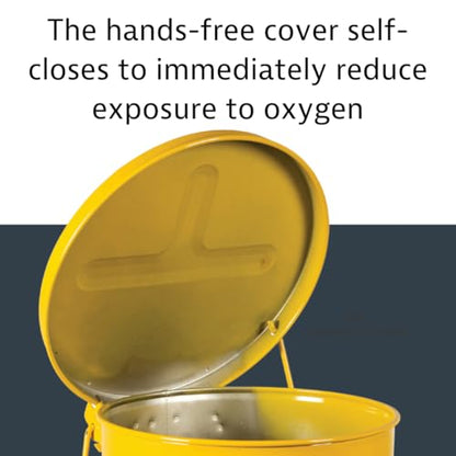 Justrite 21 Gallon Galvanized Steel Oily Waste Can, 23.5" x 18" Metal Oil Rag Safety Can with Foot Operated Self-Closing Lid for Oil Rag Disposal, Made in The USA, Yellow, 09701 - color: Yellow, size: 21 Gallon, style: Foot-Operated Lid