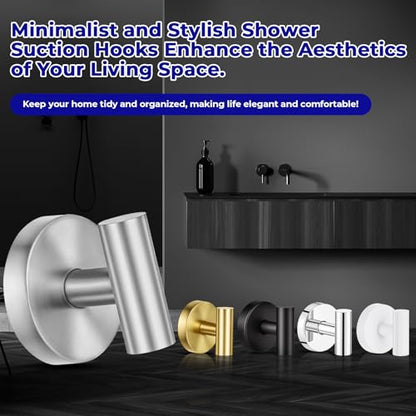 Suction Cup Hooks for Shower Heavy Duty, Shower Hooks No Drill, Shower Hooks for Inside Shower Stainless Steel, Suction Hooks for Window, Glass, Tile, Wall, Loofah, Bath Robe, Wreath, Silver 4 Pack - color: Silver