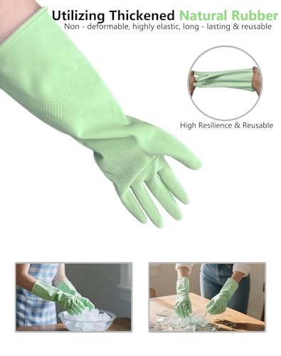 Rubber Cleaning Gloves for Dishwashing, 4 Pairs Reusable Kitchen Gloves for Washing Dishes with Non-Slip Grip