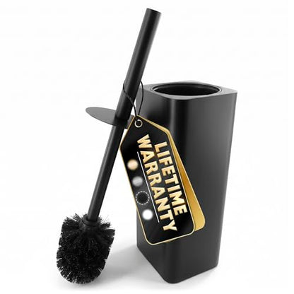 Black Toilet Brush and Holder Set - Slim Matte Design that Fits Anywhere - Stainless Steel Toilet Bowl Brush and Holder with 2 Rounded Corners, Replaceable Head, Removable Inner Bowl & Splash Guard - color: Black Squircle