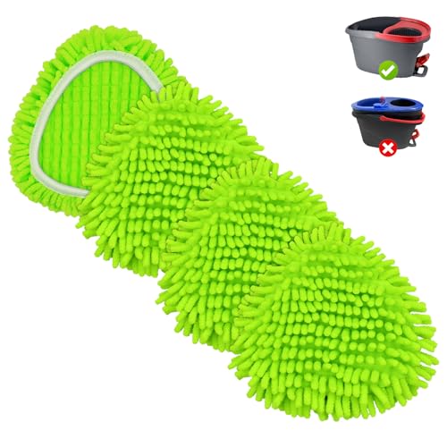 4 Pack Mop Replacement Heads Compatible with Ocedar EasyWring Spin Mop 1 Tank System Wet-Dry Chenille Mop Pad for EasyWring Mops Cloth Reusable Household Floor Cleaning and Machine Washable