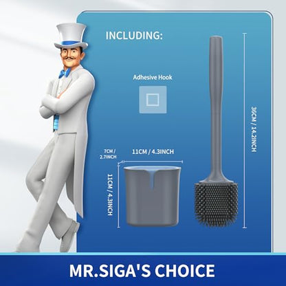 MR.SIGA Wall Mounted Toilet Brush and Holder Set for Bathroom Cleaning, Compact, Gray, 1 Pack - color: Gray