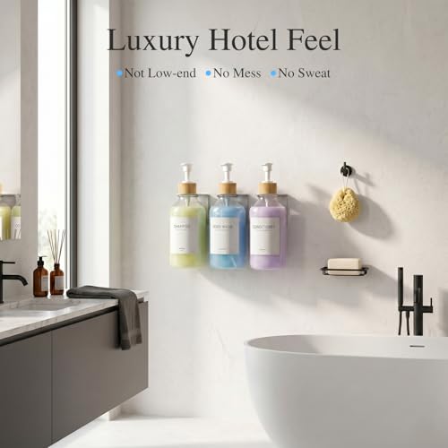 Shampoo and Conditioner Dispenser Wall Mounted - Shower Dispenser 3 Chamber No Drill - Refillable Shampoo Dispenser for Shower Wall - Bathroom Dispenser Sets 500ML Transparent - color: Clear