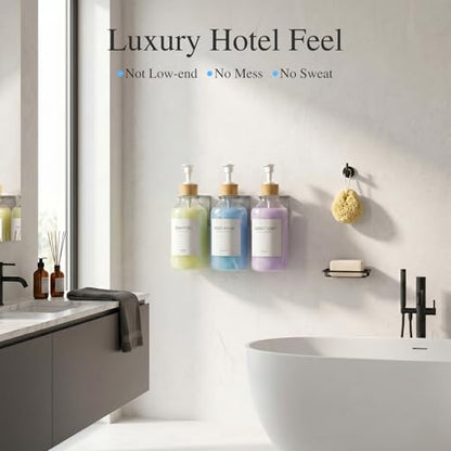 Shampoo and Conditioner Dispenser Wall Mounted - Shower Dispenser 3 Chamber No Drill - Refillable Shampoo Dispenser for Shower Wall - Bathroom Dispenser Sets 500ML Transparent - color: Clear